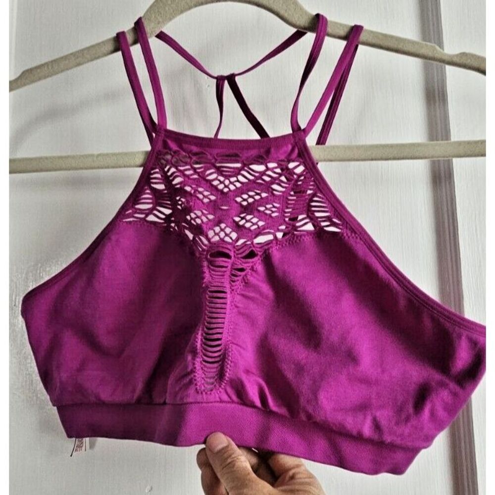 Victoria's Secret Bralette bra sport crochet front strappy back Fuscia pink Sz M